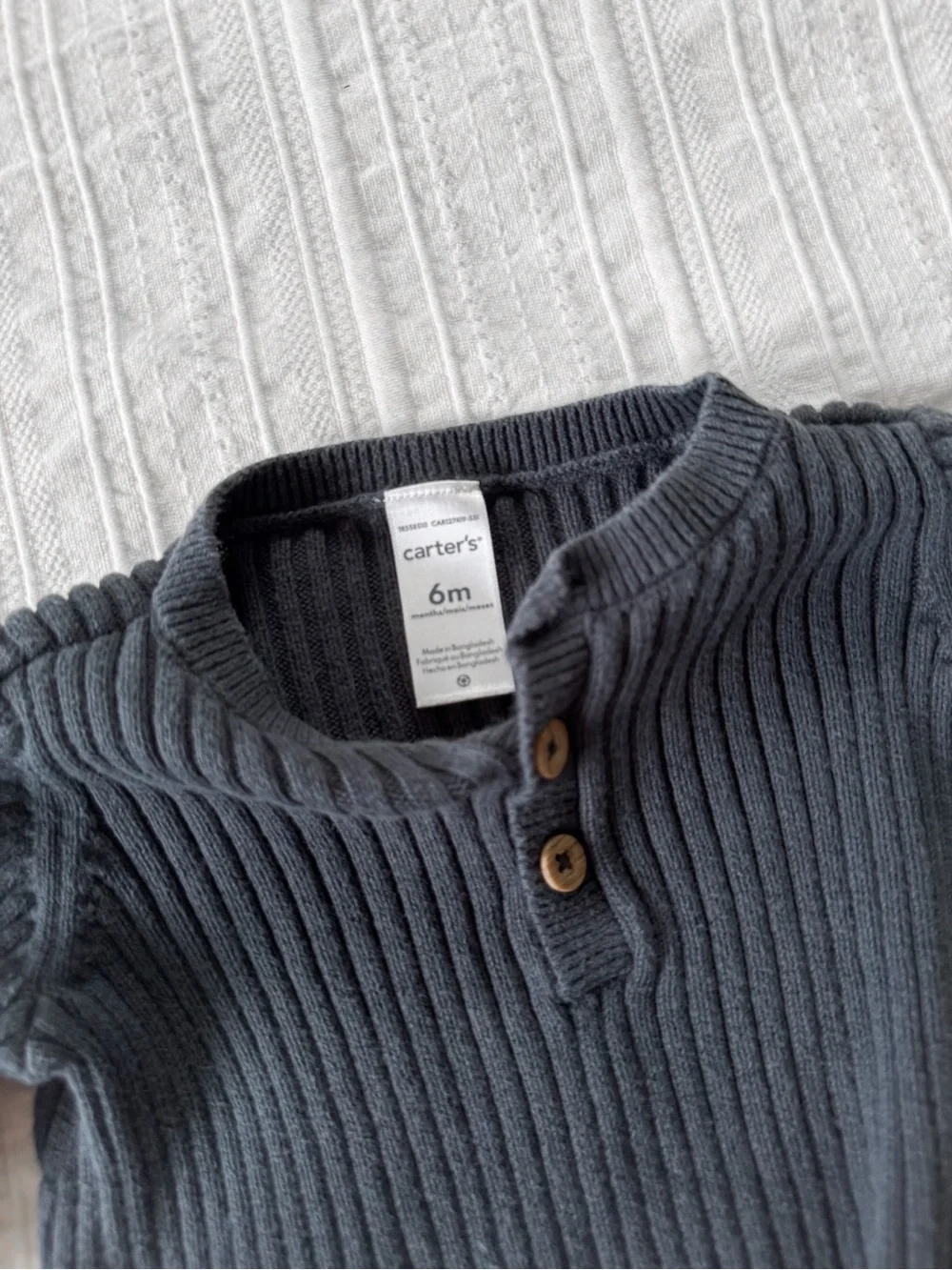 Carter’s Baby Boy Ribbed Knit One-Piece Romper Sweater Jumpsuit in Charcoal Navy